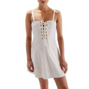 STAUD X Solid & Striped White Catalina Seersucker Lace Up Dress | Size S